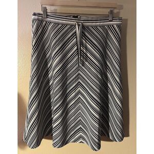 Vtg Malouf of Dallas‎ Skirt Black & White Stripe A-Line Retro Front Tie Dacron